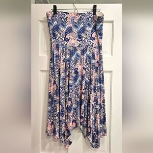Pink and Blue Paisley Strapless Dress